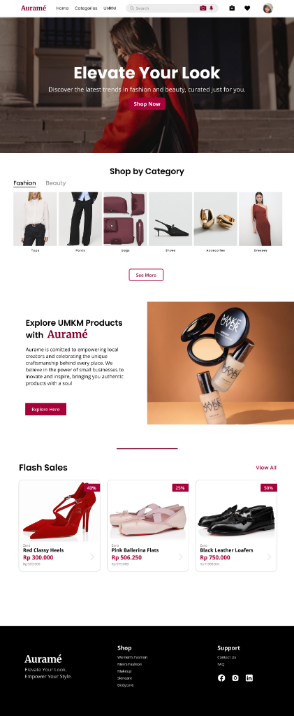 Auramé Homepage Interface Screen