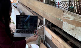 Richelle testing hardware at goat pen facility